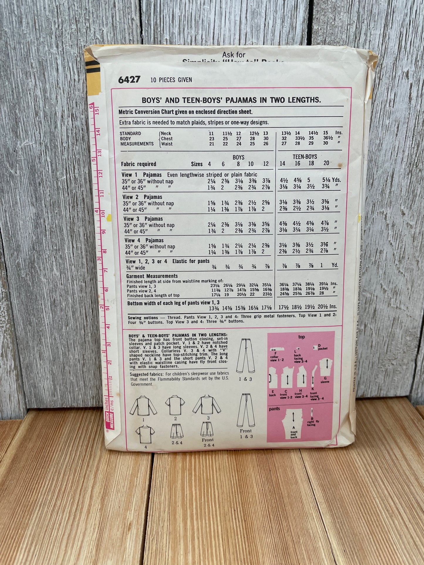 Simplicity 6427 Boys Teen Pajamas Size 10-12 Uncut FF Sewing Pattern