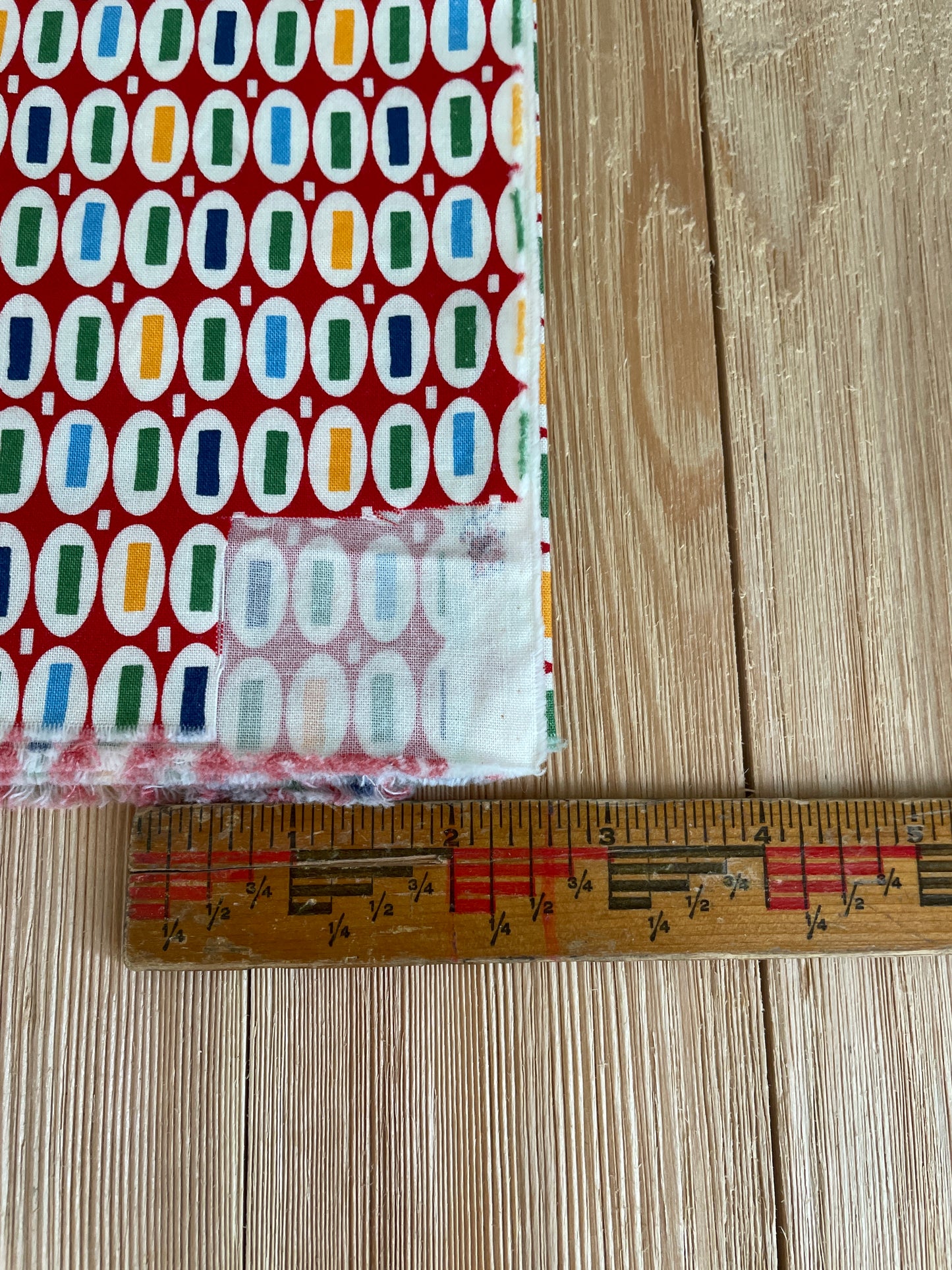 21605 American Jane Patterns Sandy Klop Moda 100% Cotton Fabric Half Yard Green Yellow Rectangles on Red