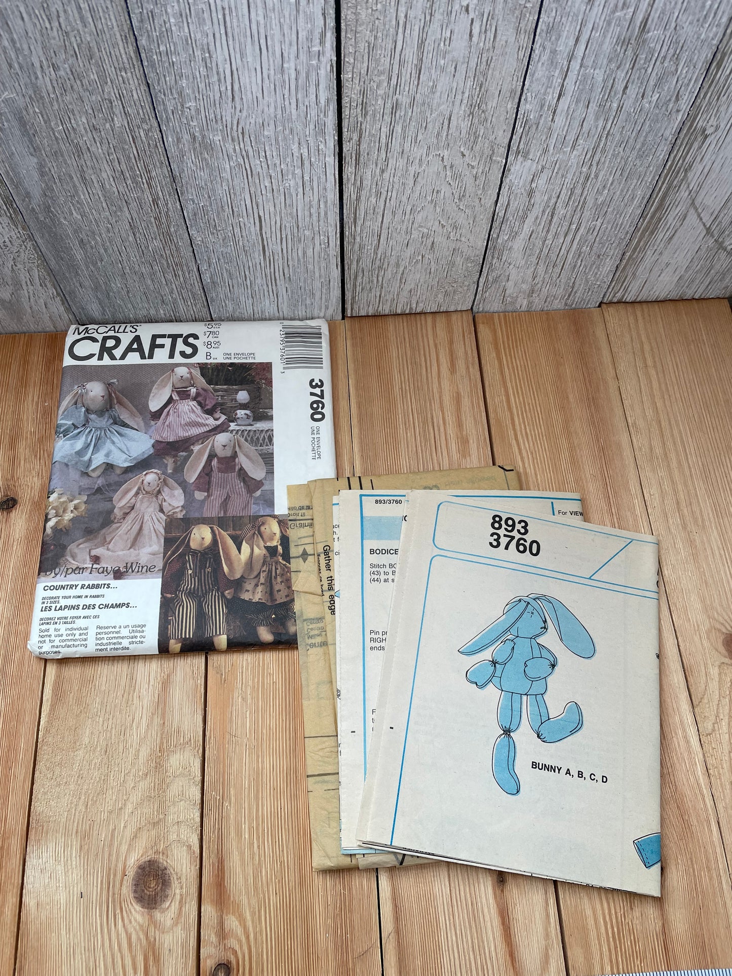 McCalls Crafts 3760 Stuffed Bunny 20" Pattern UNCUT FF