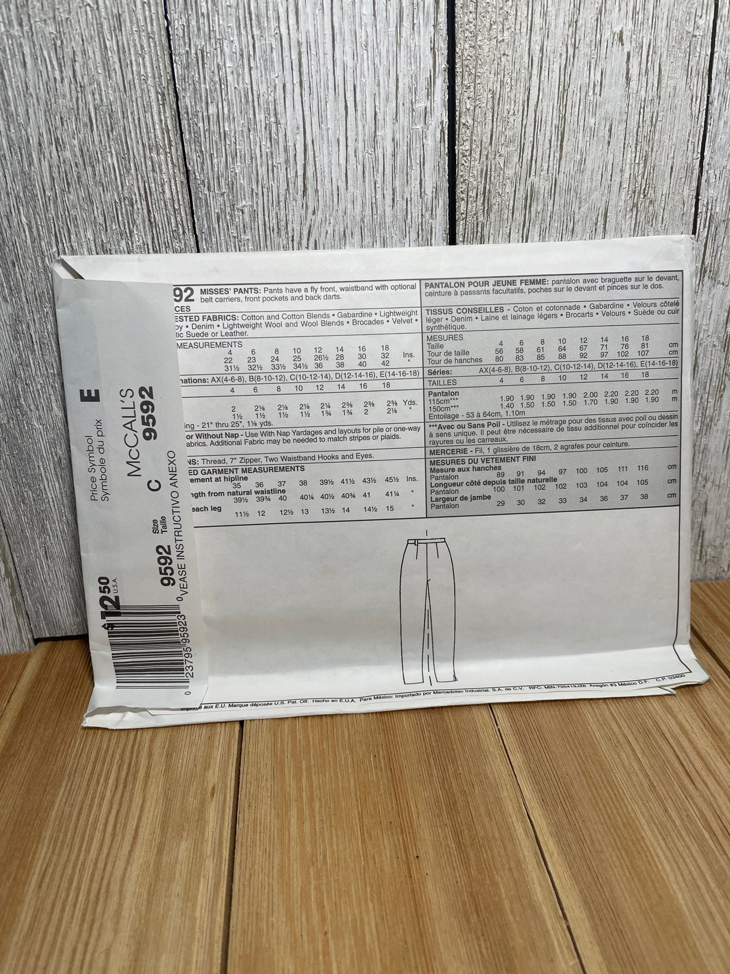 McCall's 9592 Misses Pants Fly, Belt Loops, Back Darts, and Pockets Size 10-14 Uncut FF Sewing Pattern