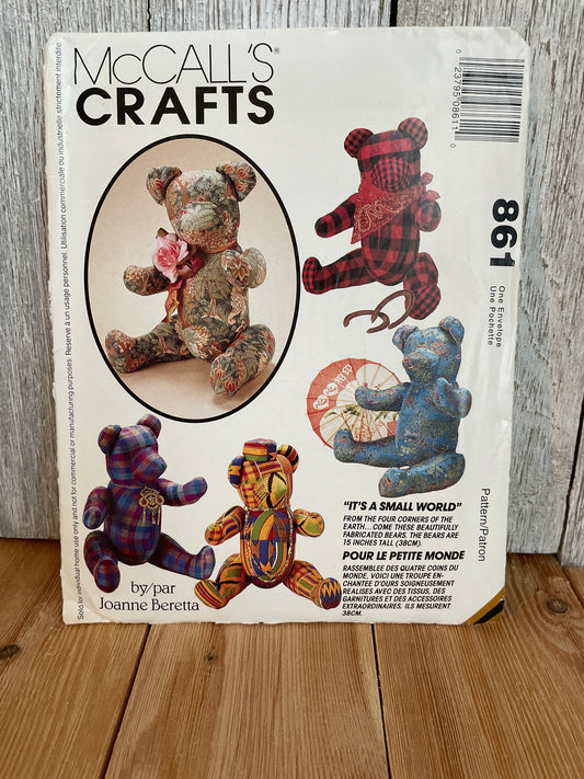 Mccalls Crafts 861 It's a Small World 15" Tall Bear Stuffed Animal Pattern UNCUT FF