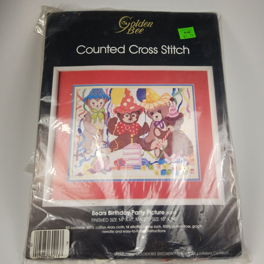 Bears Birthday Party Cross Stitch Kit - NEW - Golden Bee #60213