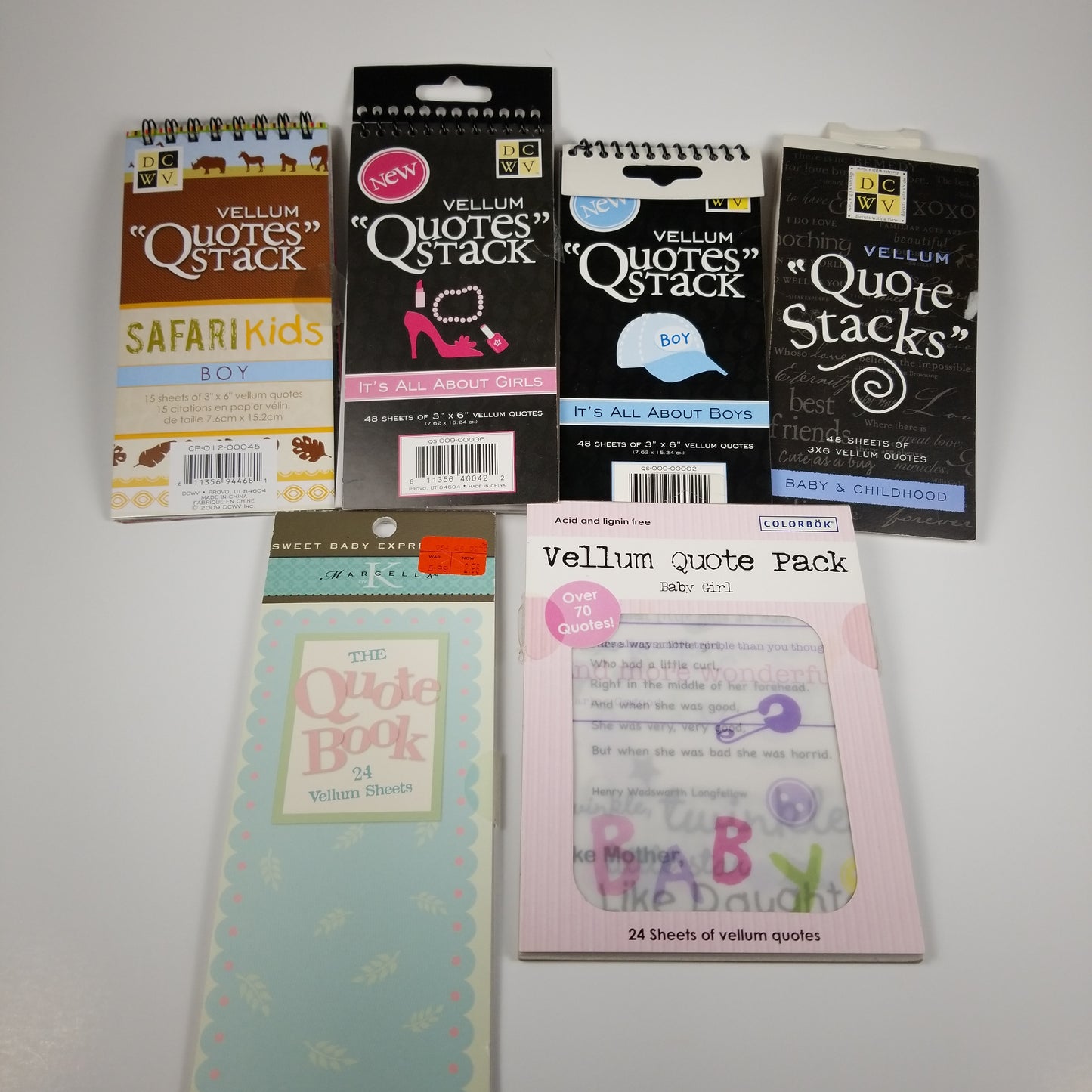 Baby Child Vellum Quote Stacks Junk Journal Scrapbook Paper Craft - lot of 6