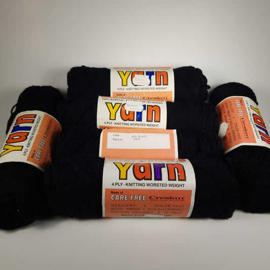 Vintage Yarn Brand Acrylic Black 6 skein yarn bundle