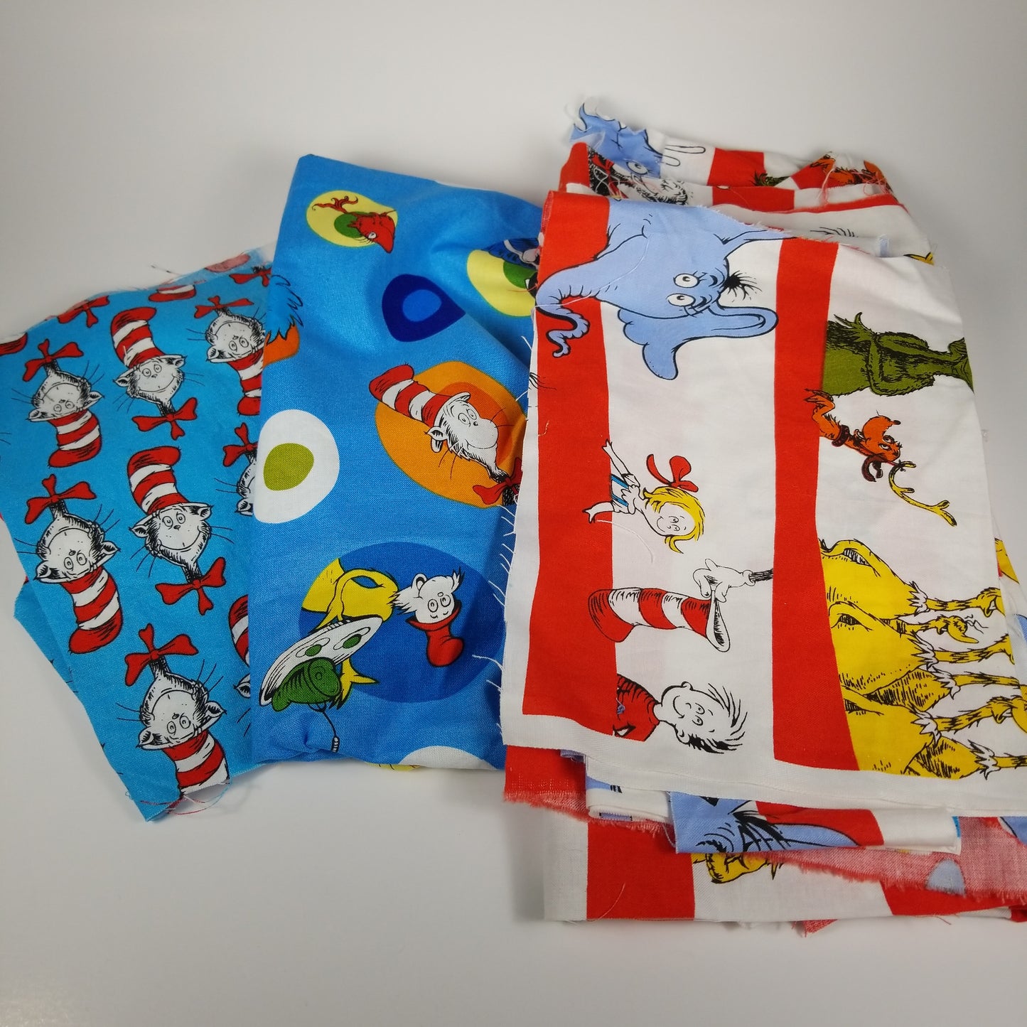 FABRIC Dr. Seuss cotton (lot of 3) Cat in the hat, Thing 1 and 2, horton cartoon