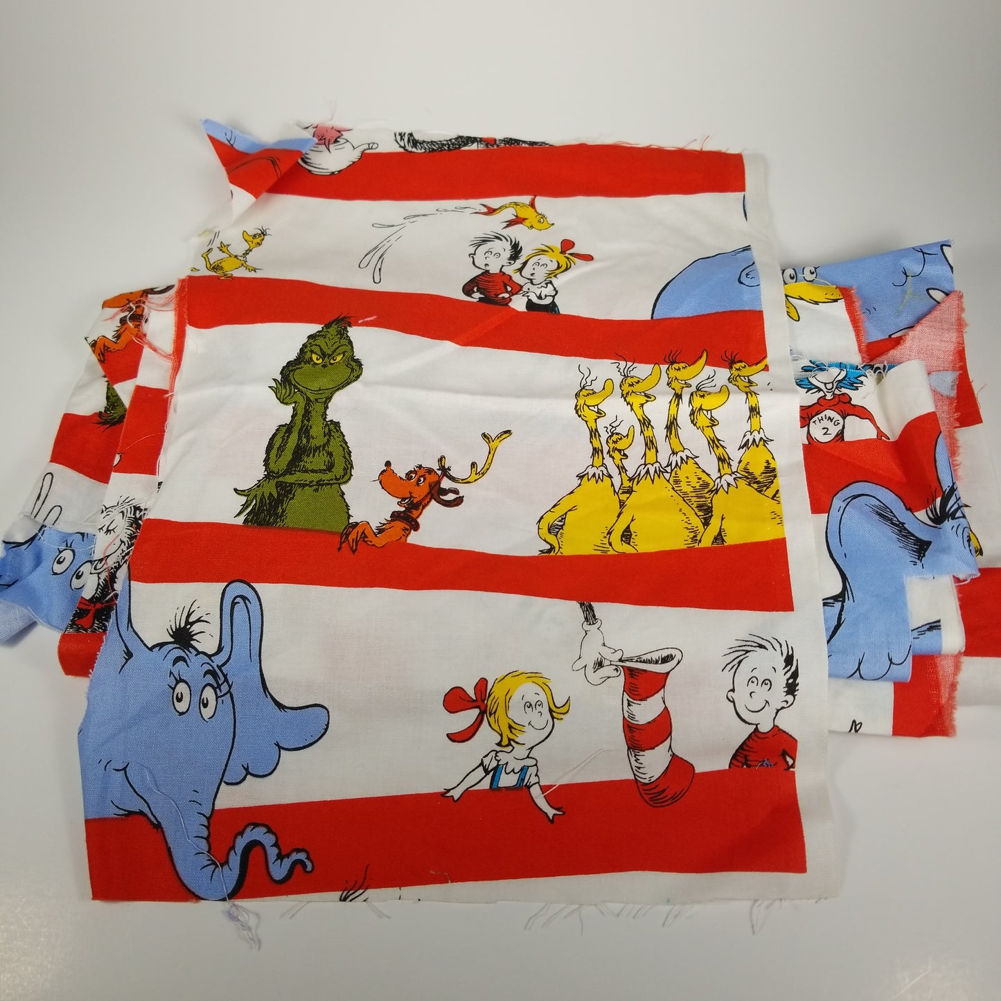 FABRIC Dr. Seuss cotton (lot of 3) Cat in the hat, Thing 1 and 2, horton cartoon