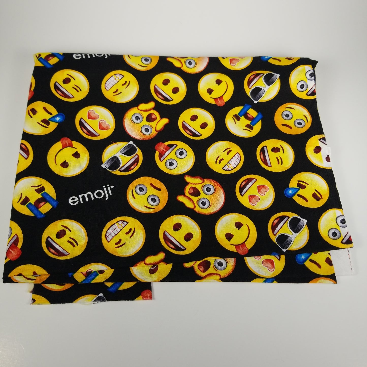 FABRIC yellow Emojis on black background cotton