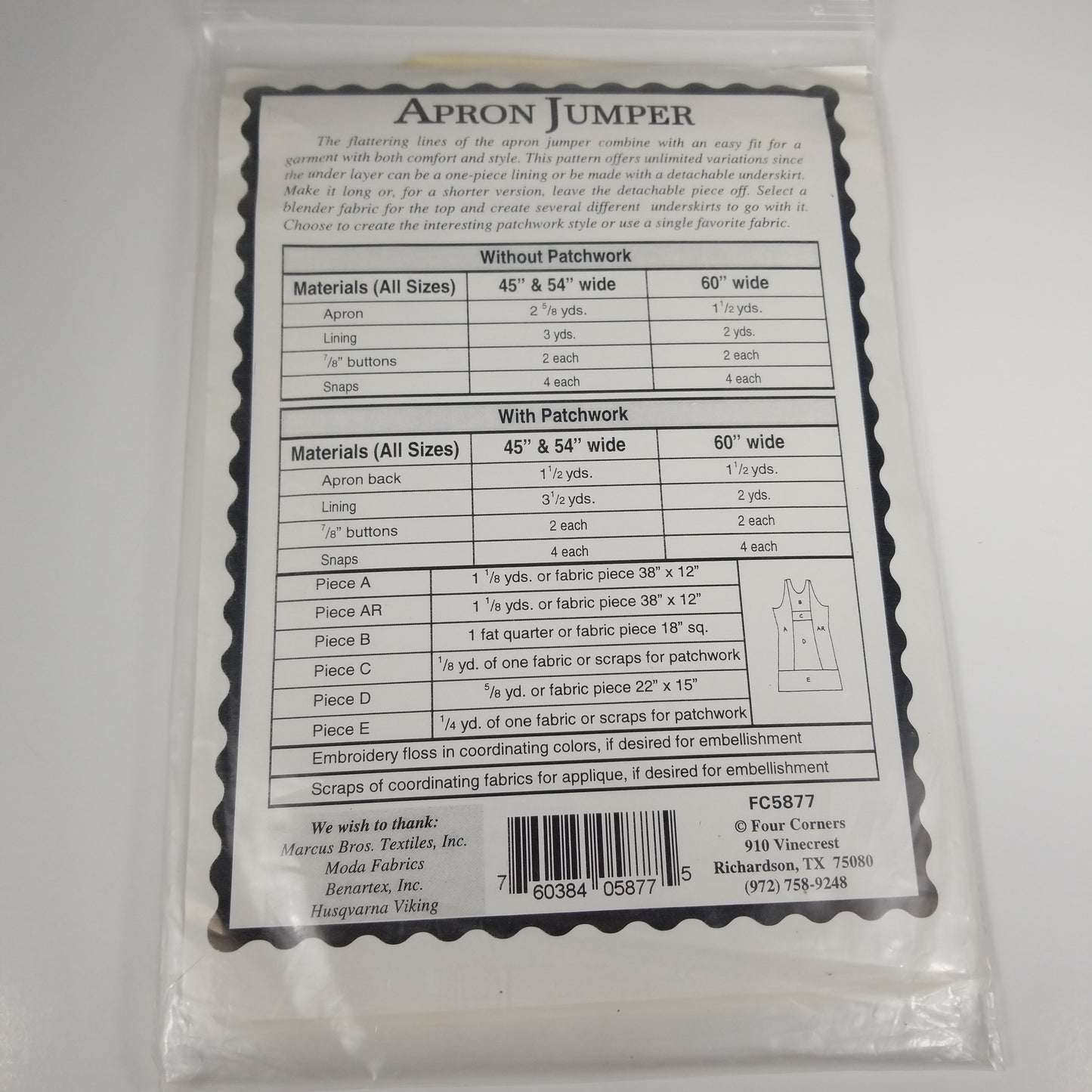 Four Corners Apron Jumper 5877 Sewing Pattern UNCUT