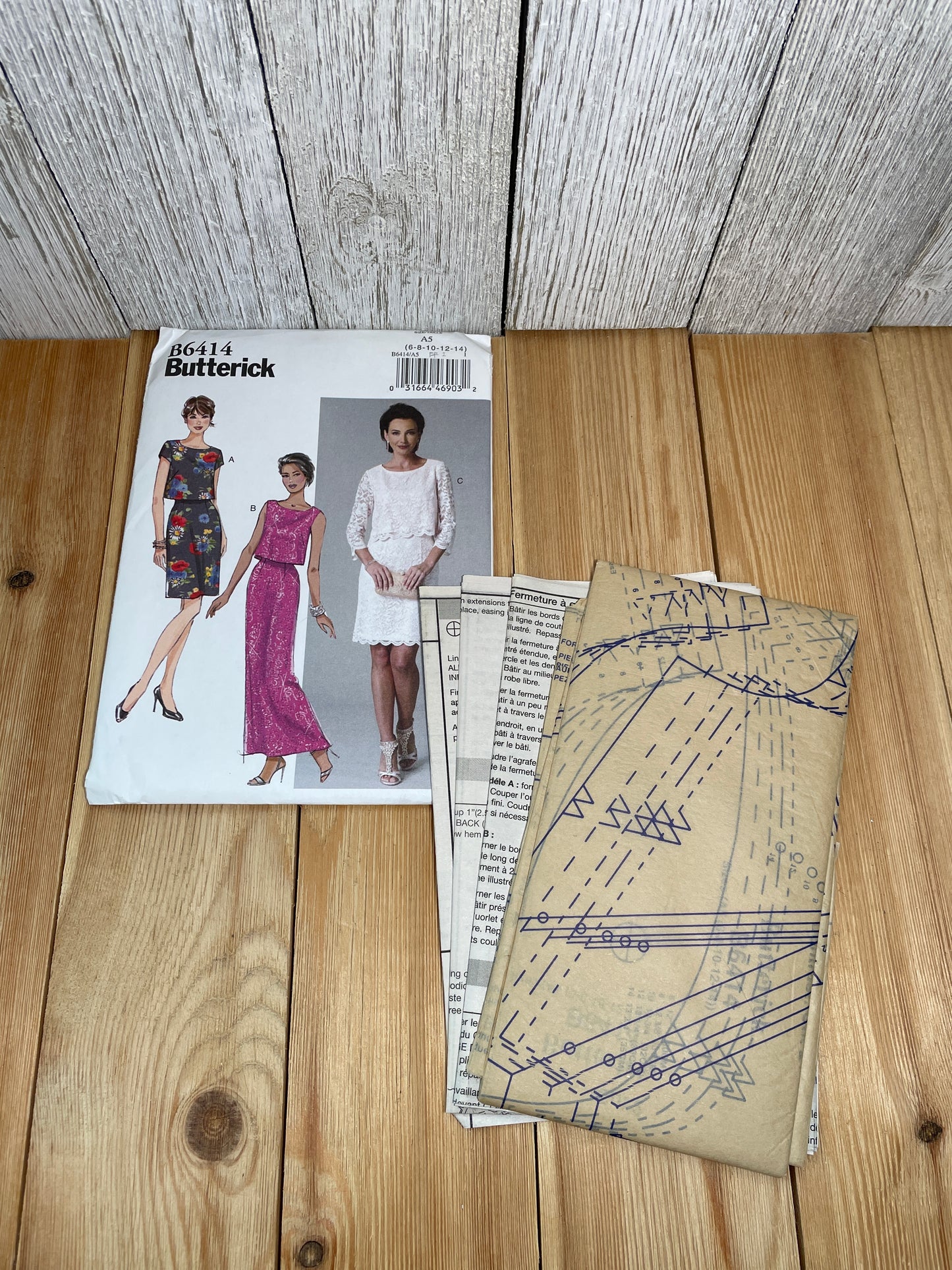Butterick B6414 Fitted Bodice with Overlays Build in Jacket Dress Size 6-14 Pattern Uncut FF
