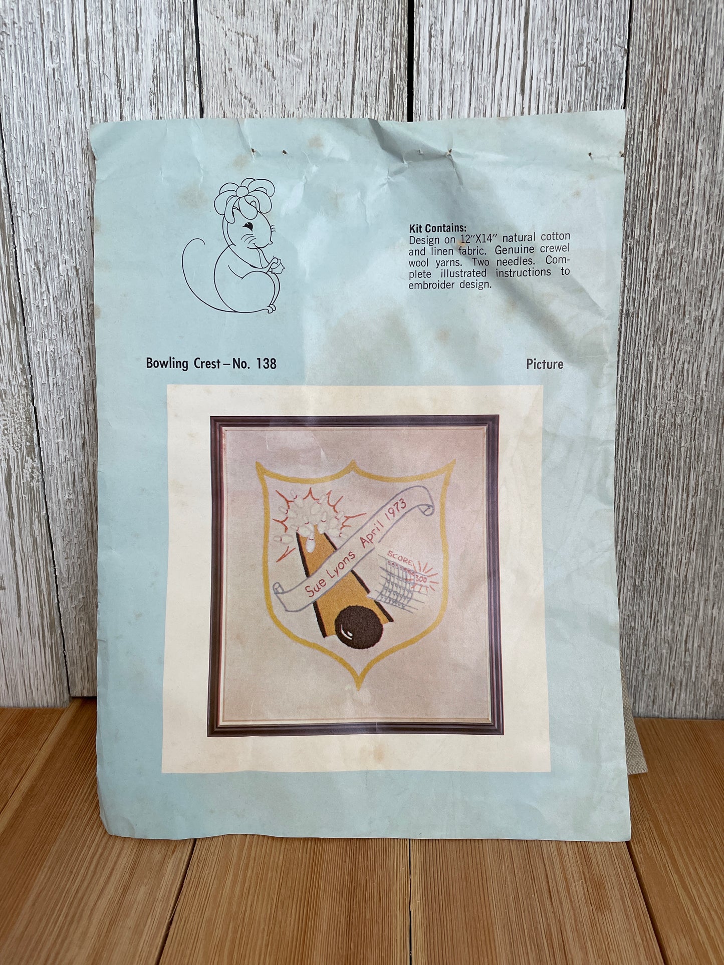 Bowling Crest No. 138 Crewel Embroidery Kit Vintage Crewel by Cathy NEW