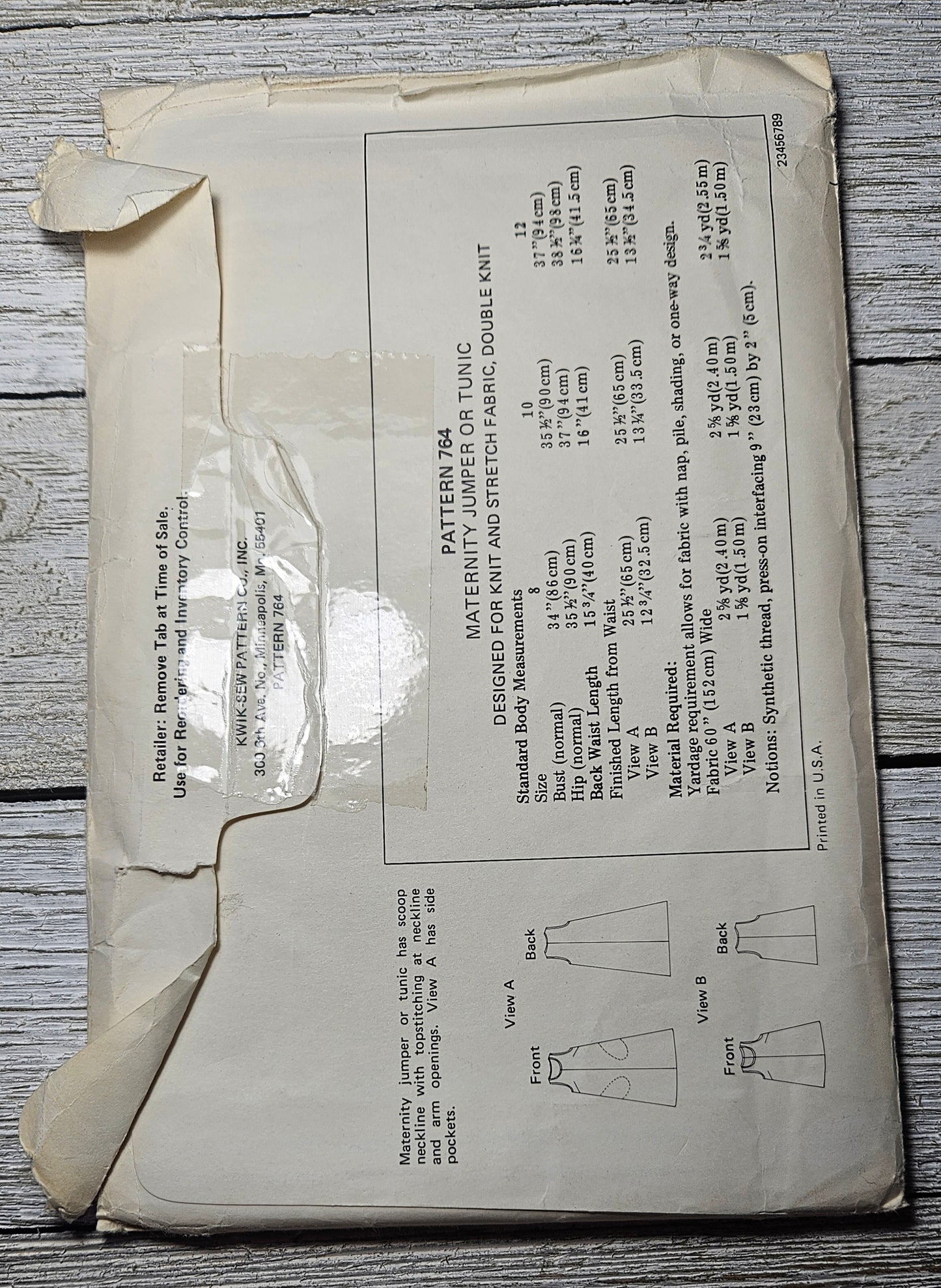 Kwik Sew 764 Maternity Jumper or Tunic Pattern size 8, 10, 12 Uncut FF