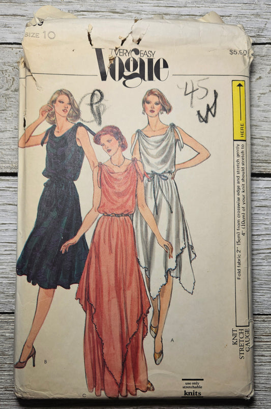 Vogue 7799 Dress and Belt Fitted Bodice elastic waist Pattern Size 10 Uncut FF