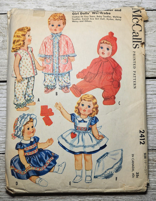 Mccalls 2412 Baby Doll Dresses Snowsuit Pajamas Robe Pattern Size 19–21" inch Doll Uncut FF