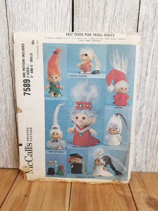 UNCUT McCall's 7589 Troll Doll Clothes for Every Occasion Trolls 3 inch & 6 inches Tall