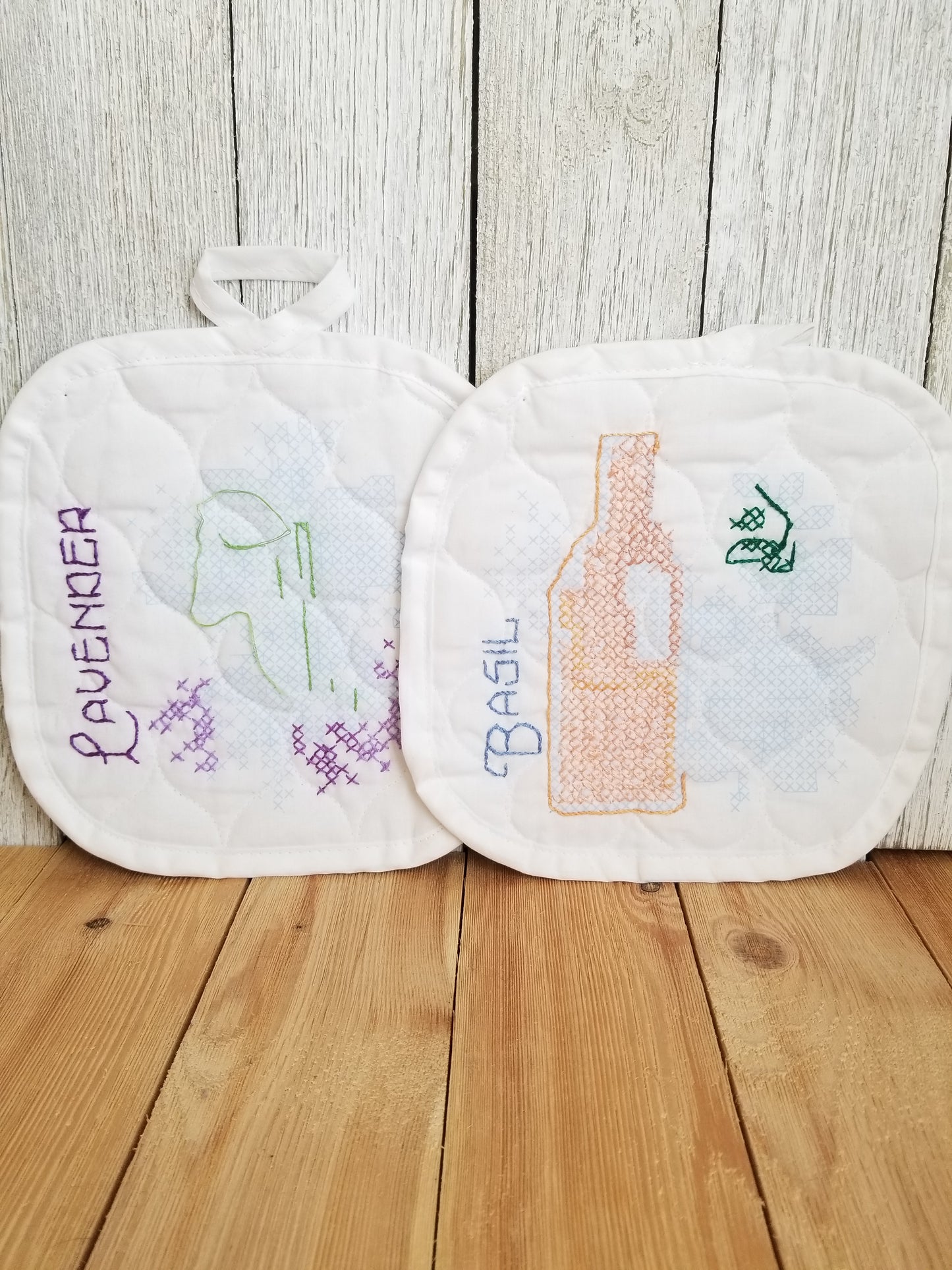 Abandoned Project Stamped Cross Stitch Pot Holders
