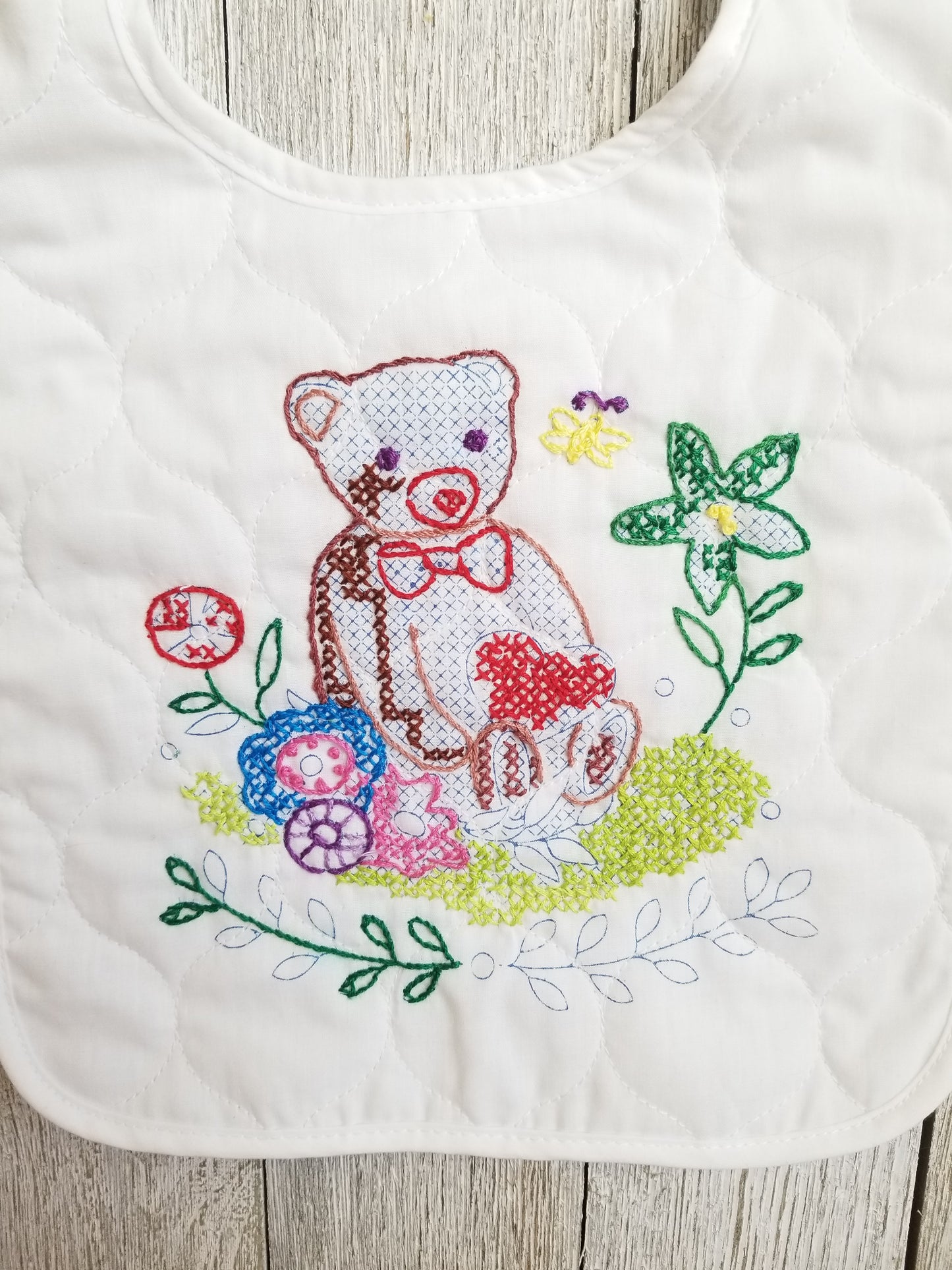 Abandoned Project Stamped Cross Stitch Baby Bib Set