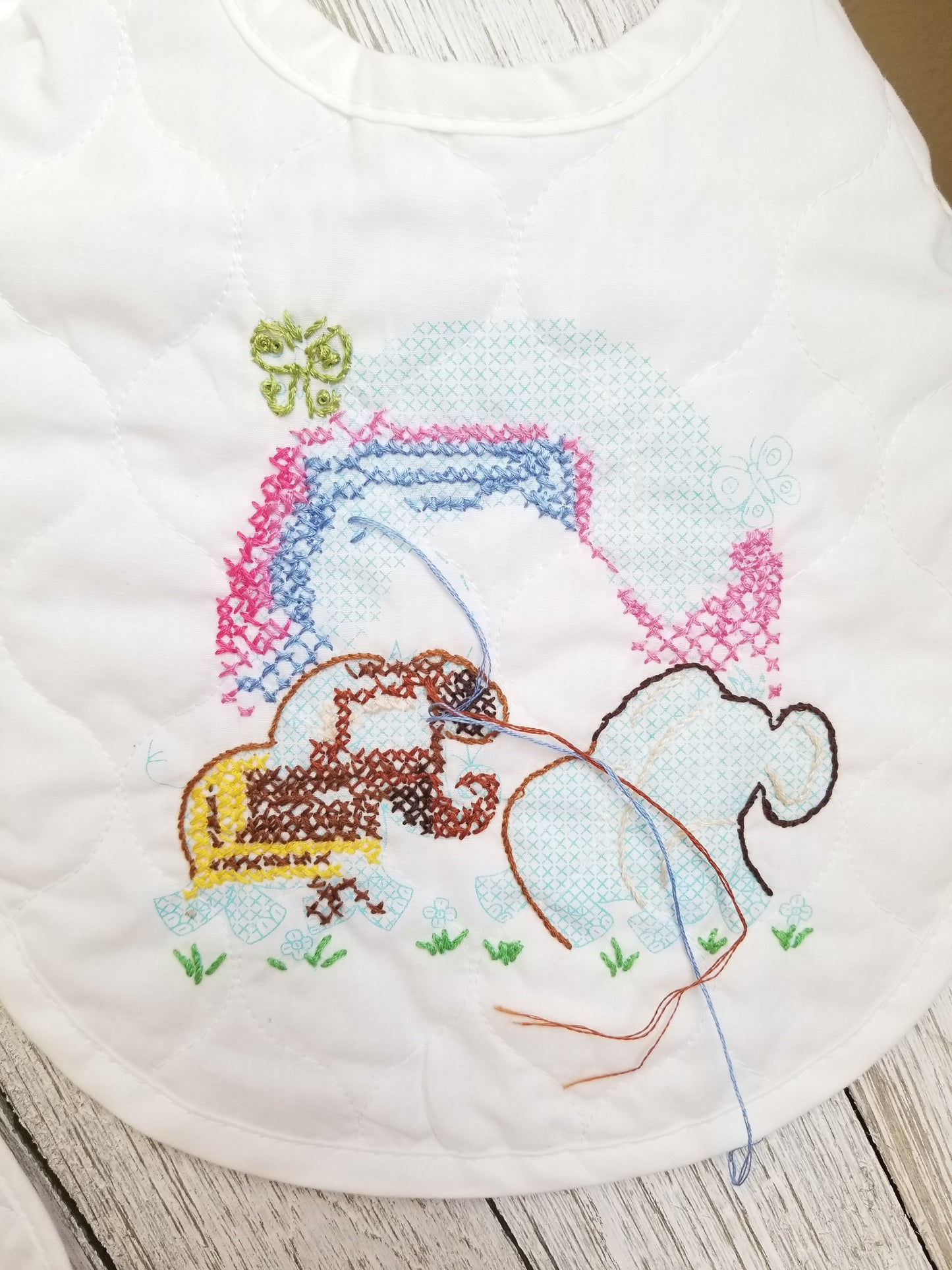 Abandoned Project Stamped Cross Stitch Baby Bib Set