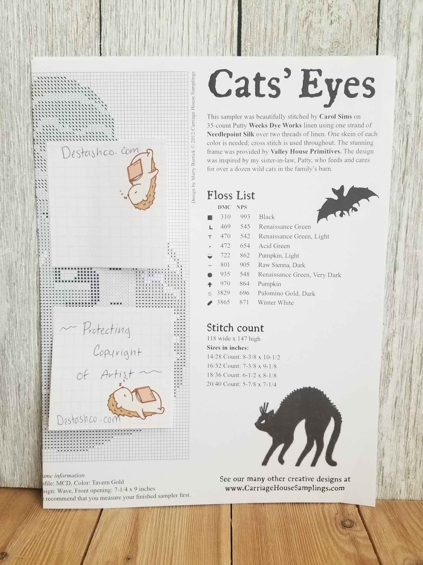 Carriage House Samplings Cat's Eye Cross Stitch Pattern Halloween