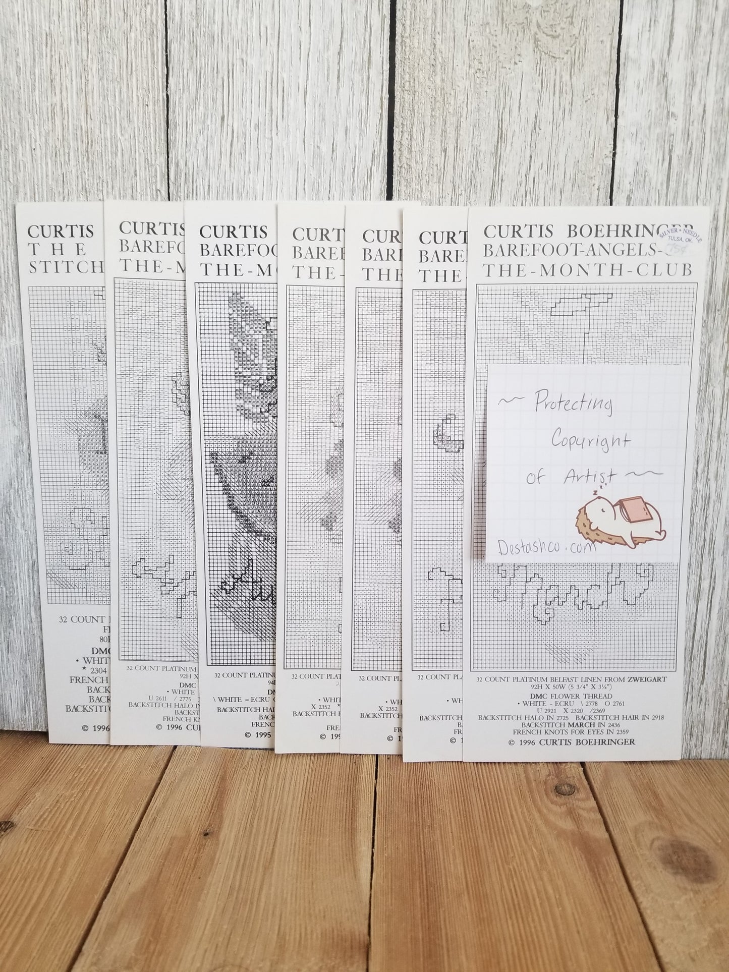 Curtis Boehringer Barefoot Angel of the Month Club The Little Stitching Angel Cross Stitch Pattern Lot of 7