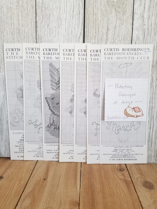Curtis Boehringer Barefoot Angel of the Month Club The Little Stitching Angel Cross Stitch Pattern Lot of 7