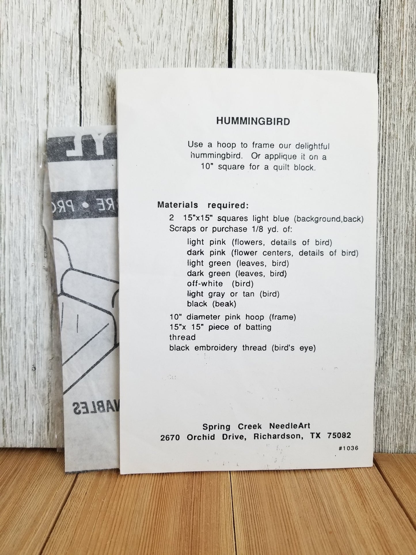 Hummingbird Spring Creek Needleart Applique Pattern #1036