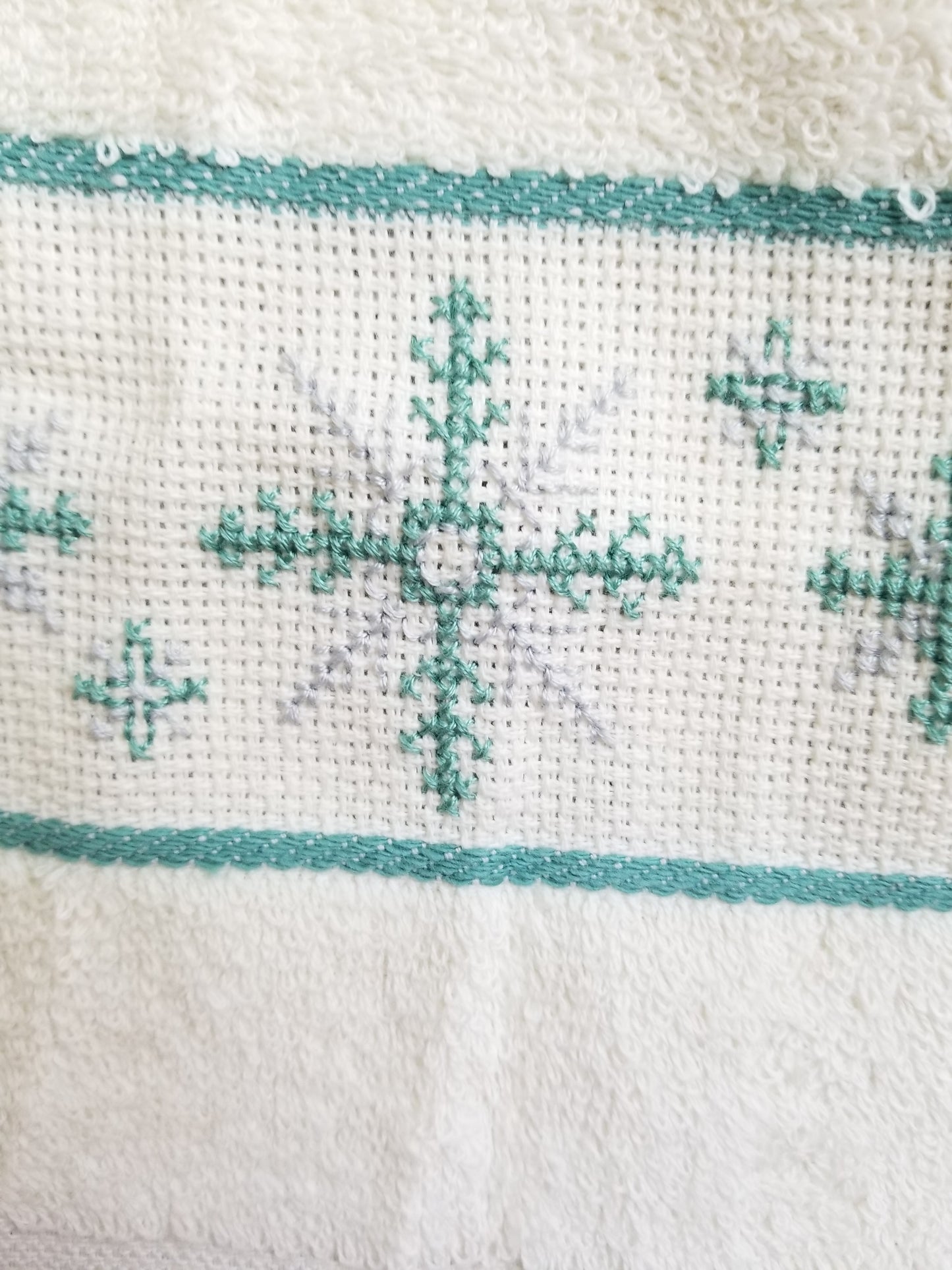 Vintage ross Stitch and sewing pattern Grab Bag Finished Cross Stitch Towel and plastic embroidery hoop