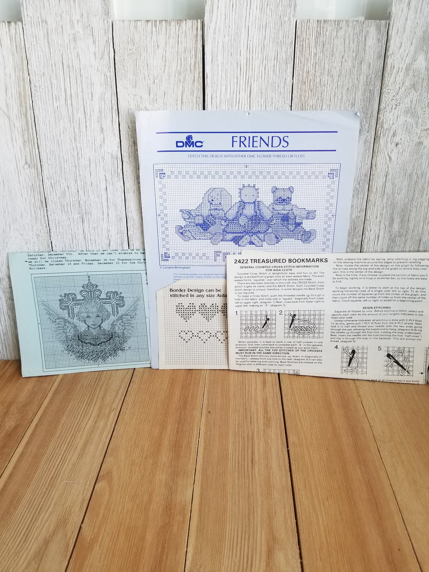 Vintage ross Stitch and sewing pattern Grab Bag Finished Cross Stitch Towel and plastic embroidery hoop