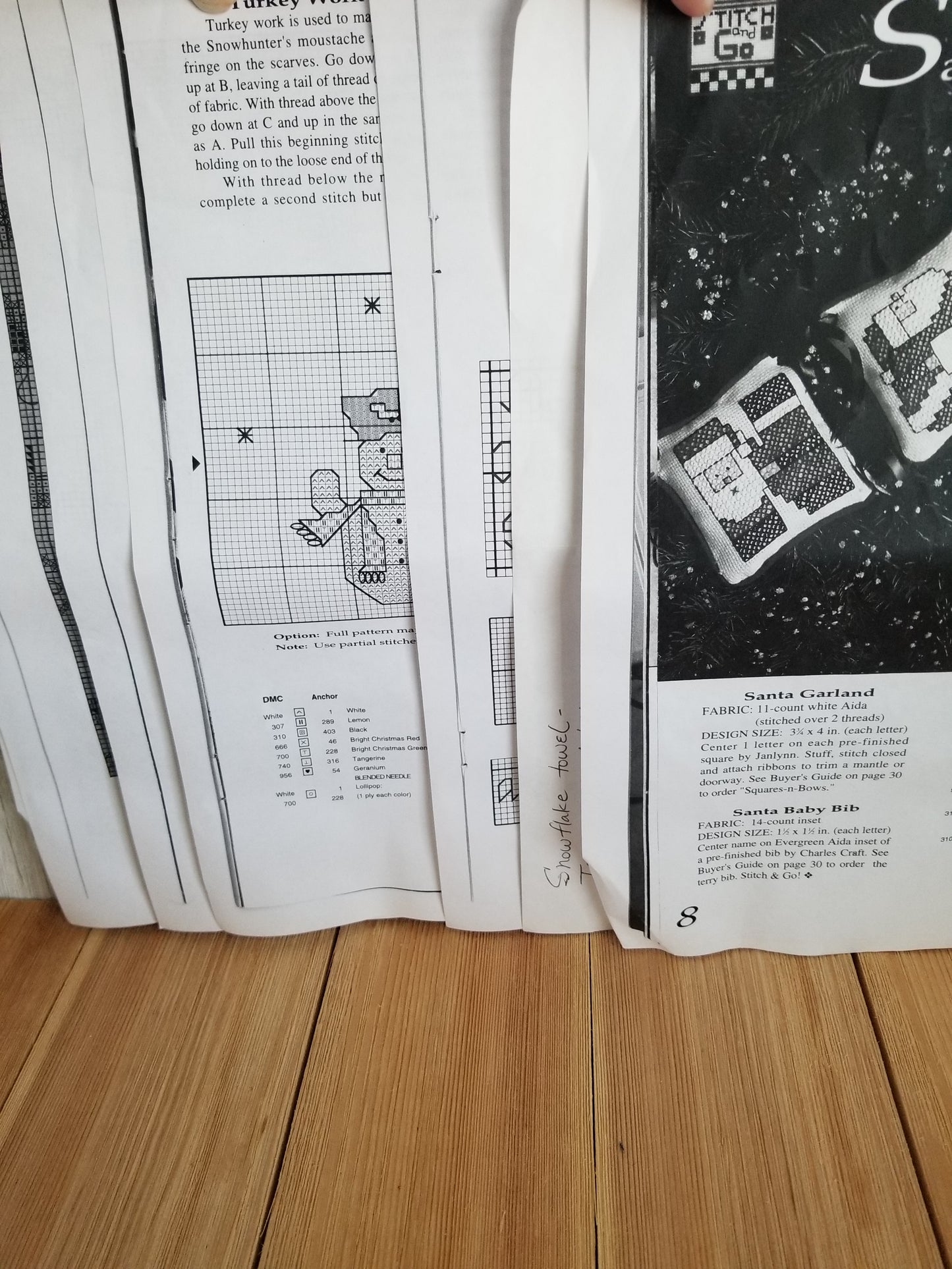 Vintage ross Stitch and sewing pattern Grab Bag Finished Cross Stitch Towel and plastic embroidery hoop
