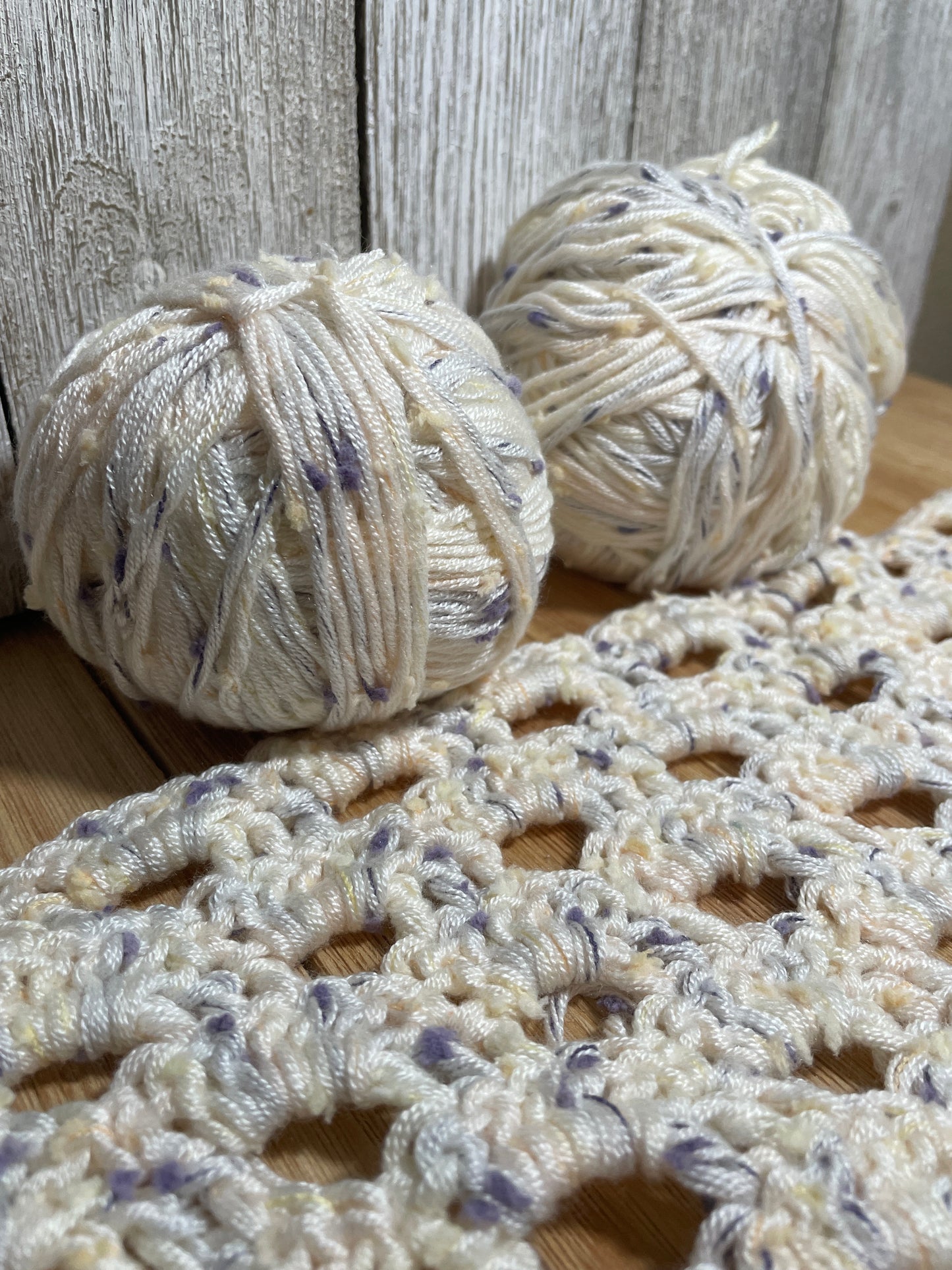 Abandoned Project Crochet Shell Square Super Soft White and Blue Yarn