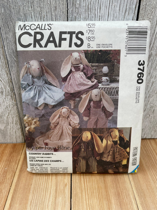 McCalls Crafts 3760 Stuffed Bunny 20" Pattern UNCUT FF