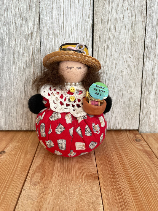 Vintage Handmade Pincushion Doll with Hat and Accessories