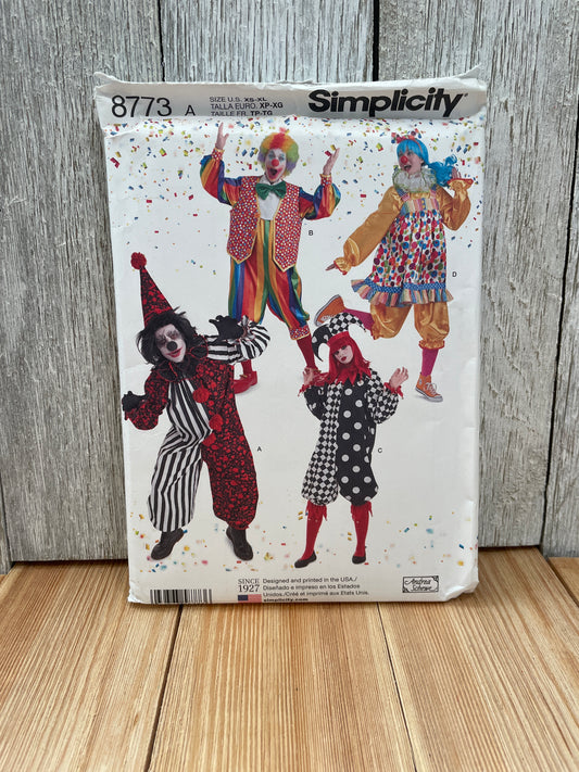 Simplicity 8773 Happy Clown Scary Clown Costume Pattern Size XS-XL UNCUT FF Halloween