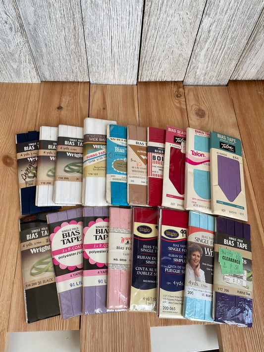 Vintage Single Fold Bias Tape Wright's Boiltex, J&P Coats, Talon, Warren (Pick Your Color)