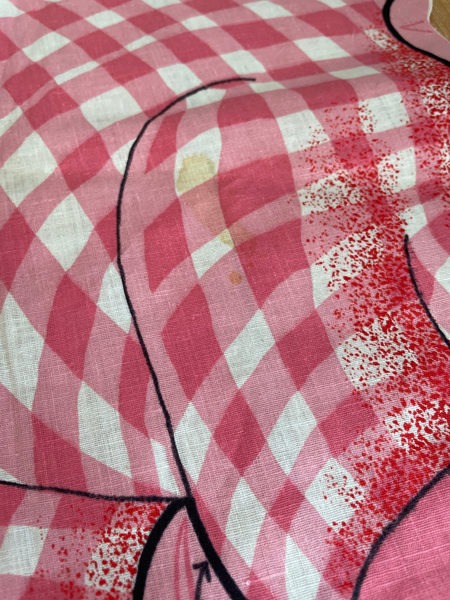 1960's Pink Gingham Circus Elephant Panel for Doll Vintage Stuffed Animal Cut but Complete