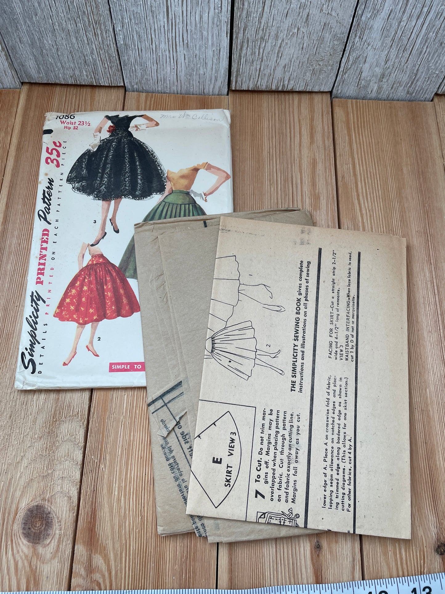 Simplicity 1086 Vintage Circle Skirt Pattern Waist 23.5" UNCUT FF