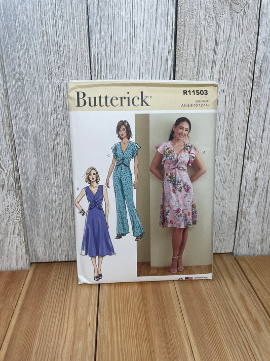 Butterick R11503 Misses Dress with Flutter Sleeves Jumpsuit Size 6-14 Uncut FF Sewing Pattern