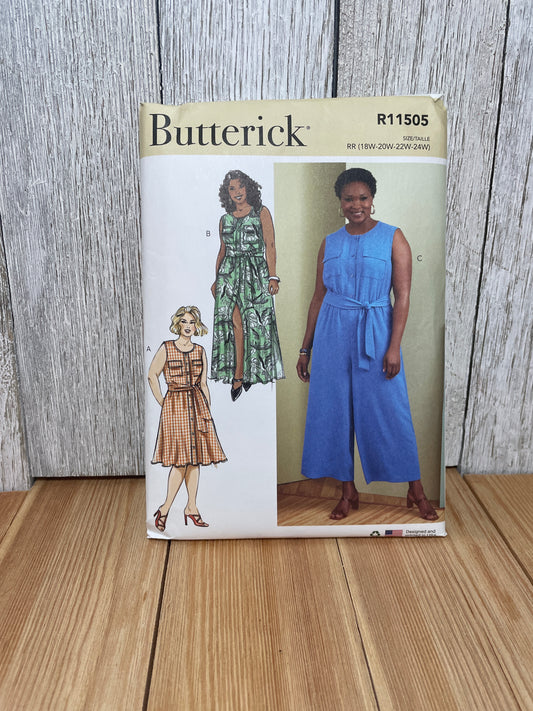 Butterick R11505 Women Dress Jumpsuit with Tie Size 18W-24W Uncut FF Sewing Pattern