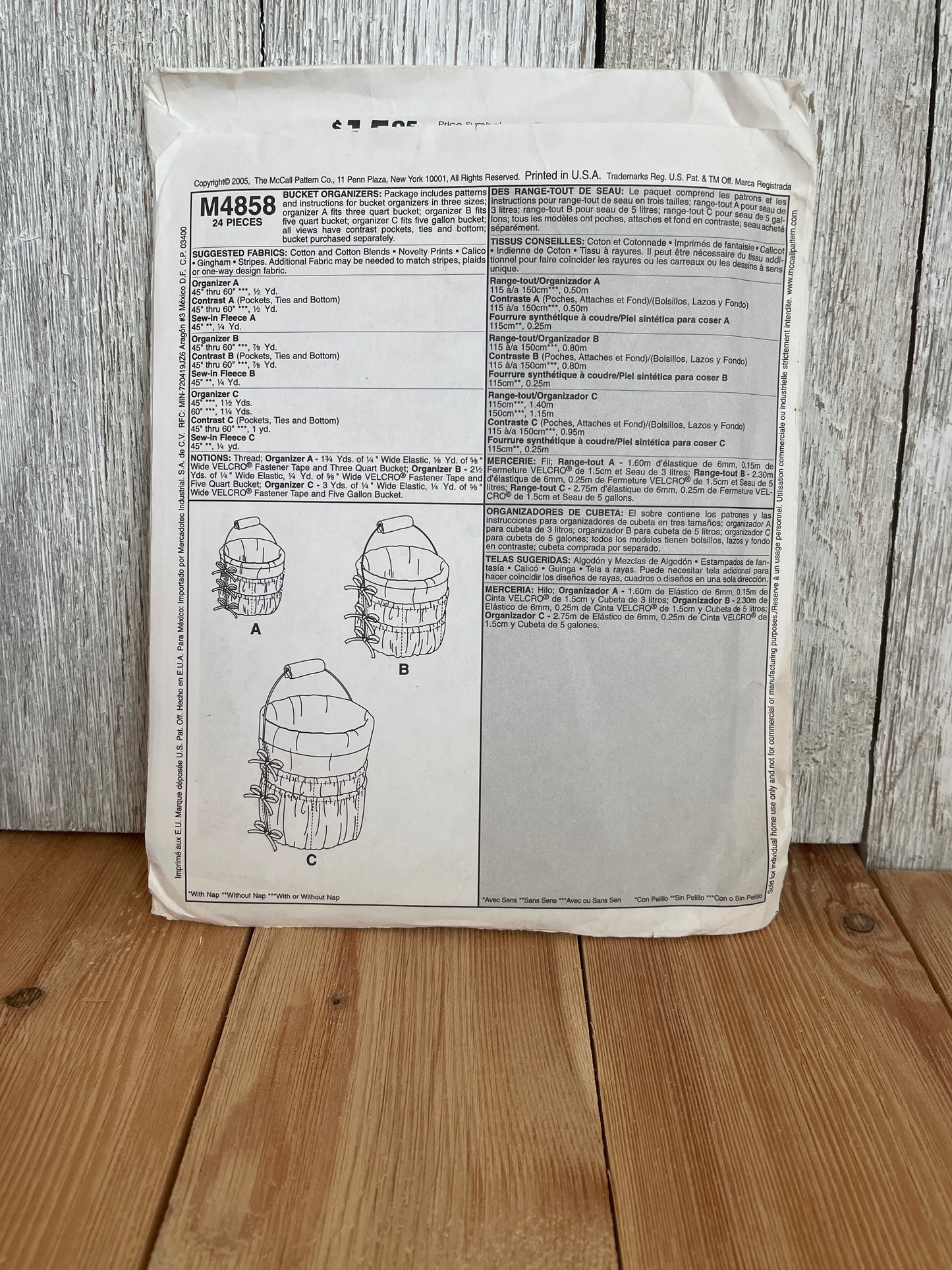 Mccalls Crafts M4858 Bucket Organizers Baby Showers Easter Pattern Uncut FF
