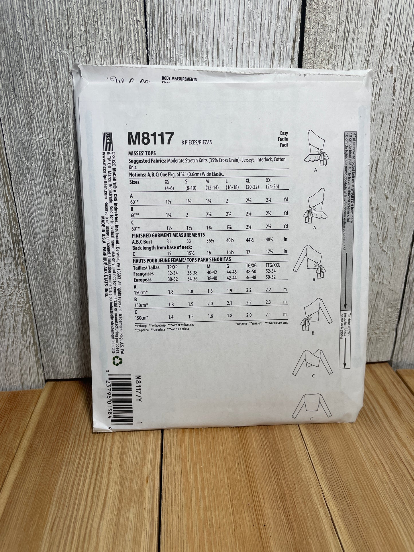 McCall's M8117 Misses Wrap Style Top Size XS-M Uncut FF Sewing Pattern