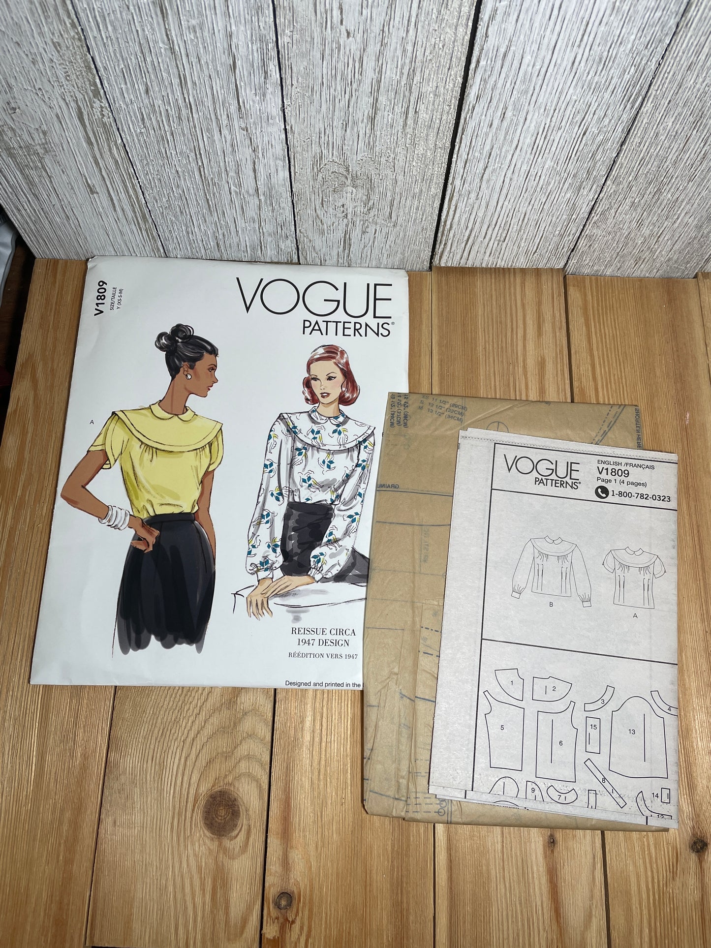 Vogue V1809 Round Shoulder Yoke Blouse Long and Short Sleeve Size 4-14 Pattern UNCUT FF