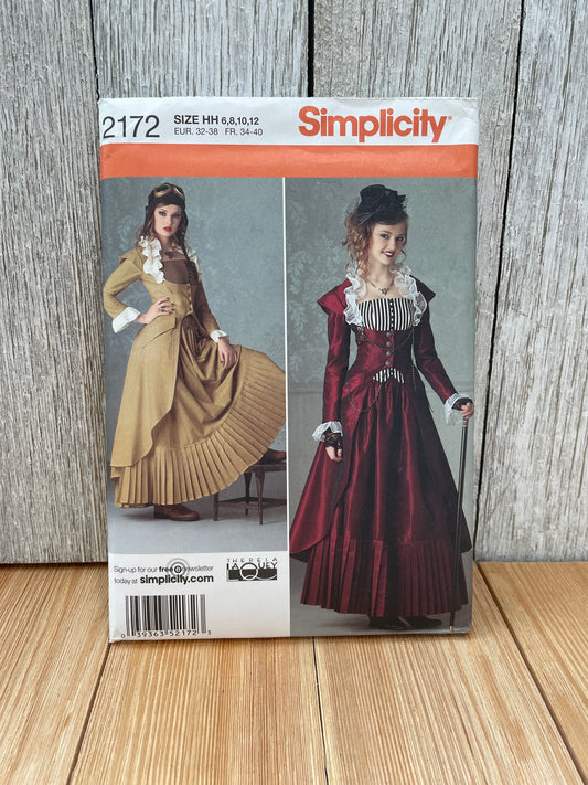 Simplicity 2172 Steampunk Dress and Wasit Coat Costume Pattern Size 6-12 UNCUT FF Halloween