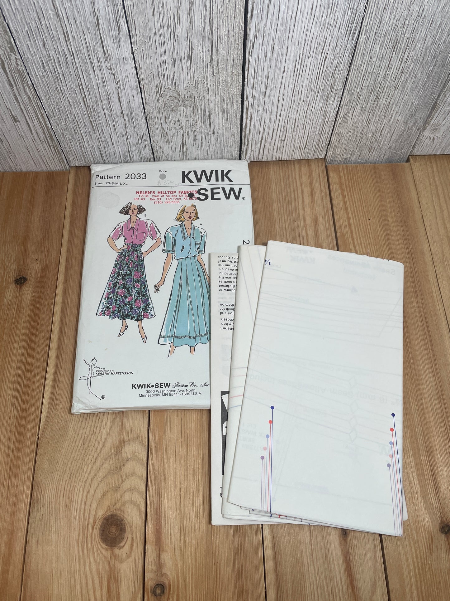 Kwik Sew 2033 Loose Fit Button Up Blouse and Pullover Pleated Skirt Pattern Size XS-XL UNCUT FF