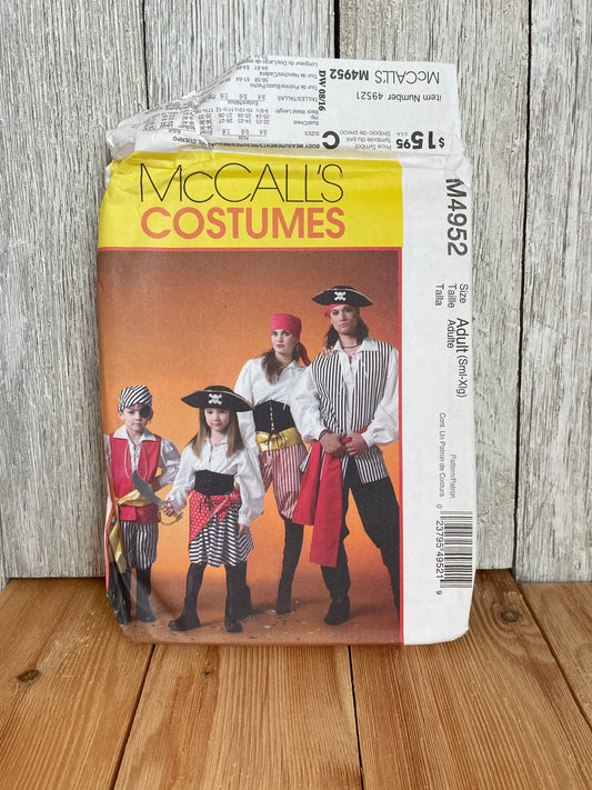 Mccalls Costumes M4952 Pirate Halloween Adult sml-xlg Pattern Uncut FF