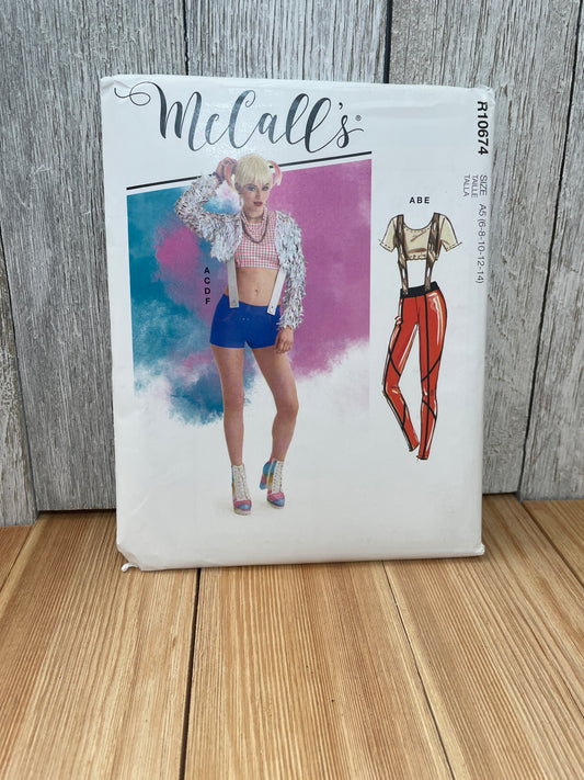 McCall's Costume R10674 DC Comics Harley Quinn Suspenders Shorts Pants Halloween Cosplay Size 6-14 14-22 Uncut FF Sewing Pattern