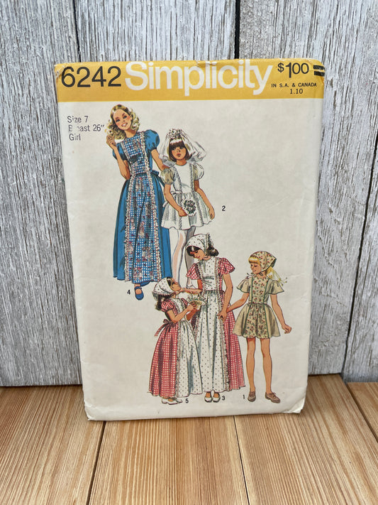 Simplicity 6242 Child Girl Dress and Scarf Costume Size 7 Uncut FF Sewing Pattern