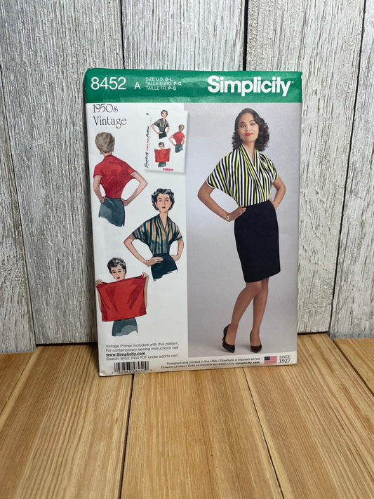 Simplicity 8452 Misses 1950's Inspired Knit Blouse Size S-L Uncut FF Sewing Pattern