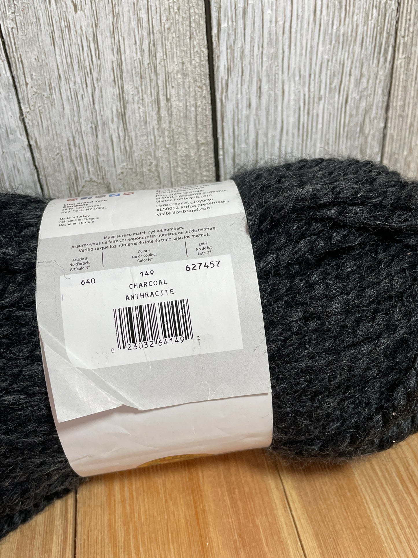 Lion Brand Yarn Wool Ease Thick and Quick Charcoal Full skein