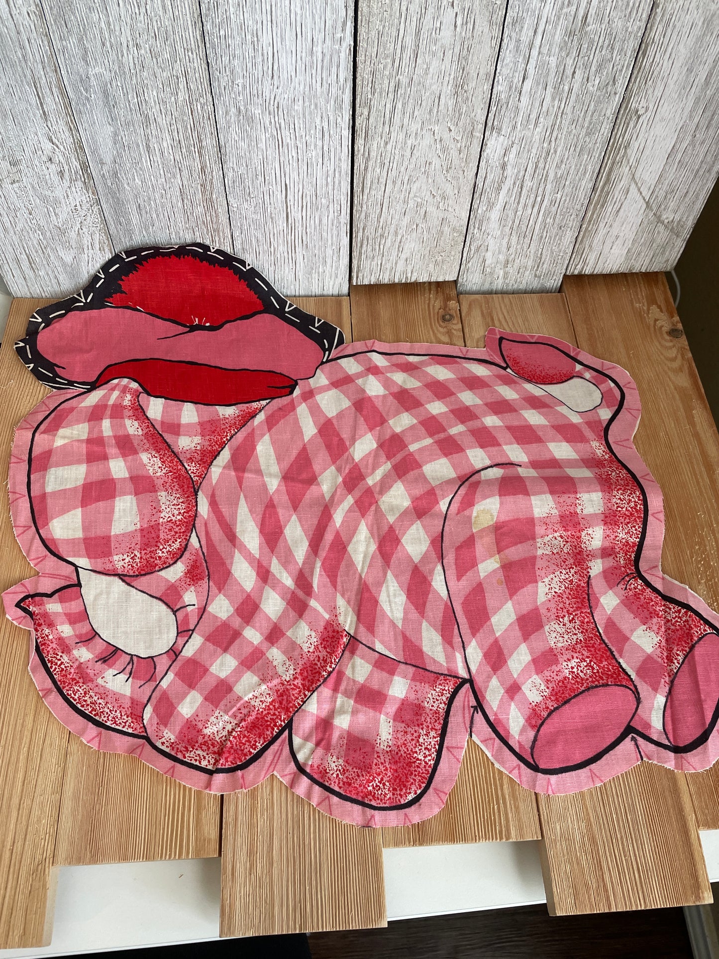 1960's Pink Gingham Circus Elephant Panel for Doll Vintage Stuffed Animal Cut but Complete