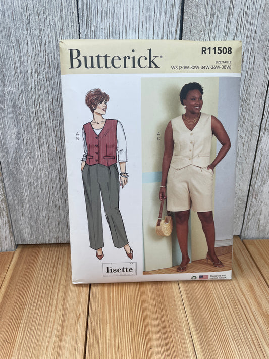 Butterick R11508 Women Vest Pants Shorts Size 30W-38W Uncut FF Sewing Pattern