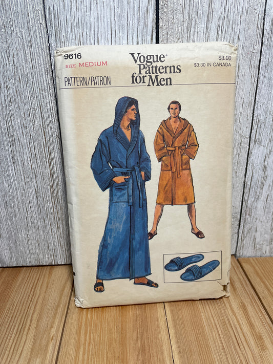 Vogue 9616 VINTAGE Men's Robe and Slippers Pattern Vogue Patterns for Men Size Medium Uncut FF